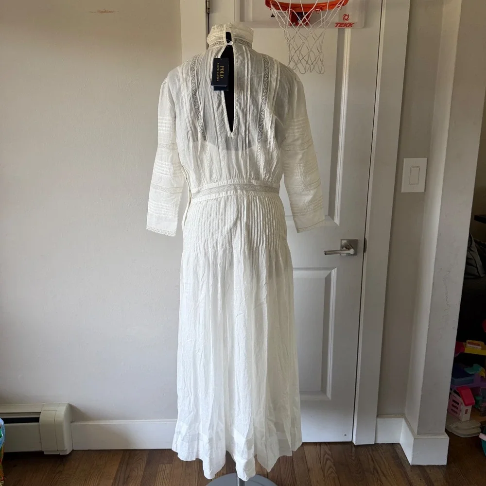 Polo Ralph Lauren Cream Lace Pintuck Edwardian Maxi Dress Vintage Style Size 4 - Picture 8 of 16